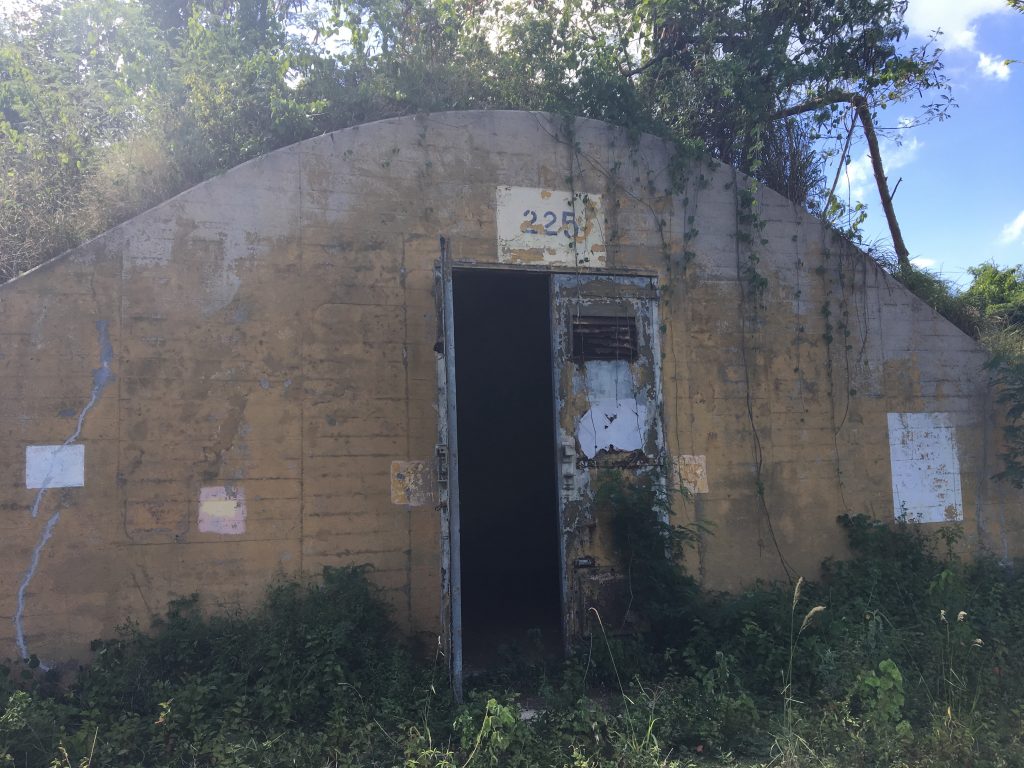 Open door of bunker partially underground