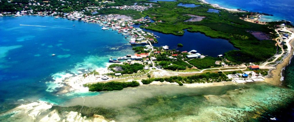Arial view of tropical island Utila